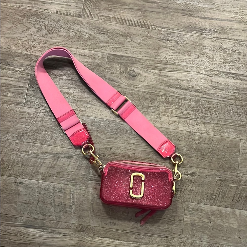Marc Jacobs Pink Glitter Snapshot Crossbody Bag